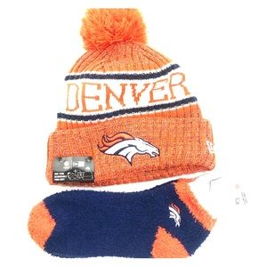 Denver Broncos Hat & Fuzzy Socks NWT one size